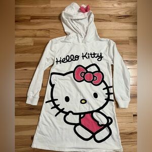 Girls Hello Kitty White Hoodie Dress with Pink Bow